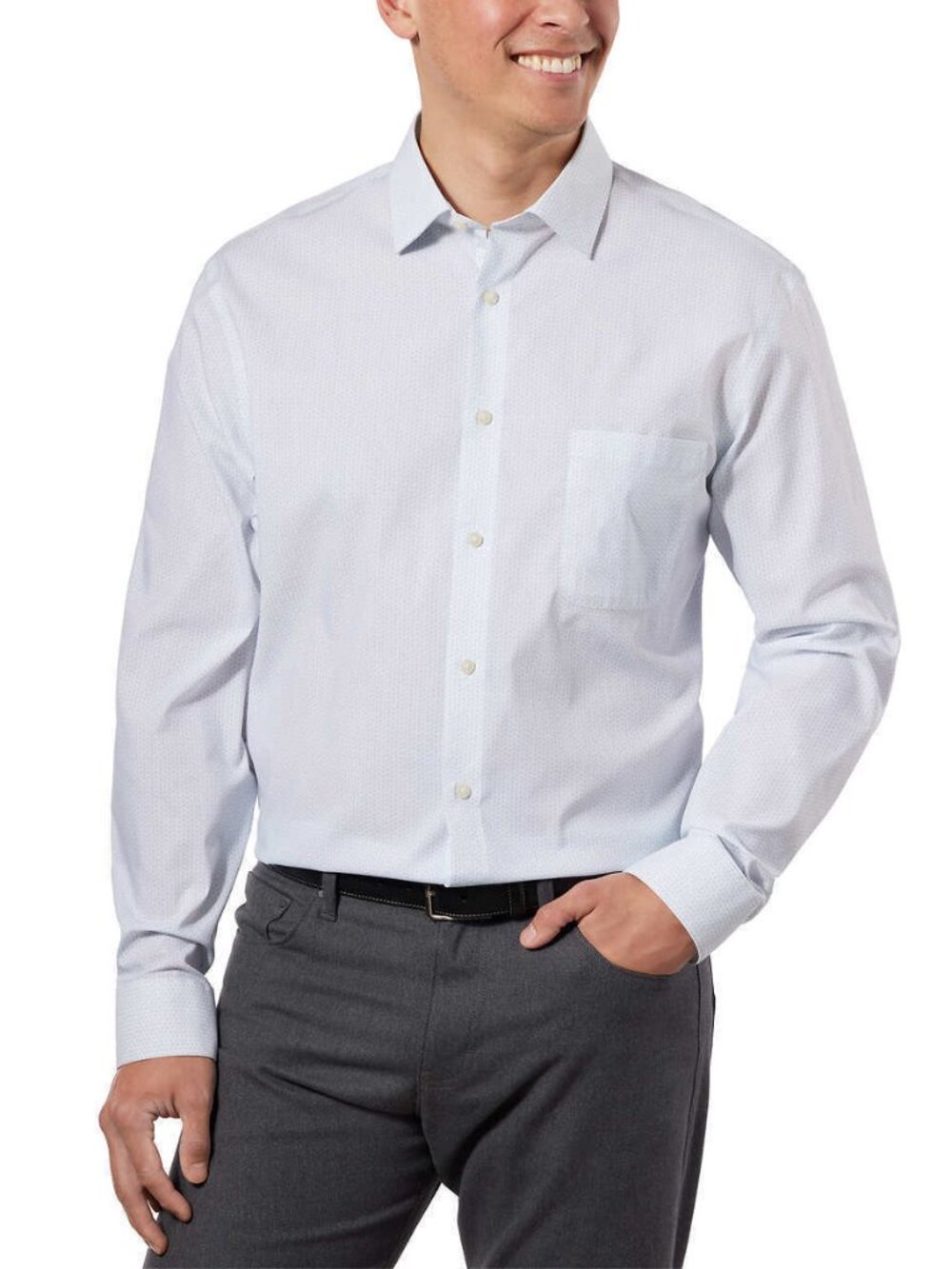 Calvin Klein Men’s Comfort Dress Shirt, White/Blue Size L 16-16.5 - 36/37